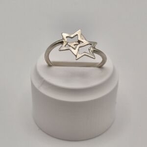 Sterling Silver Double Star Ring - Celestial Boho Style - Size 9.5